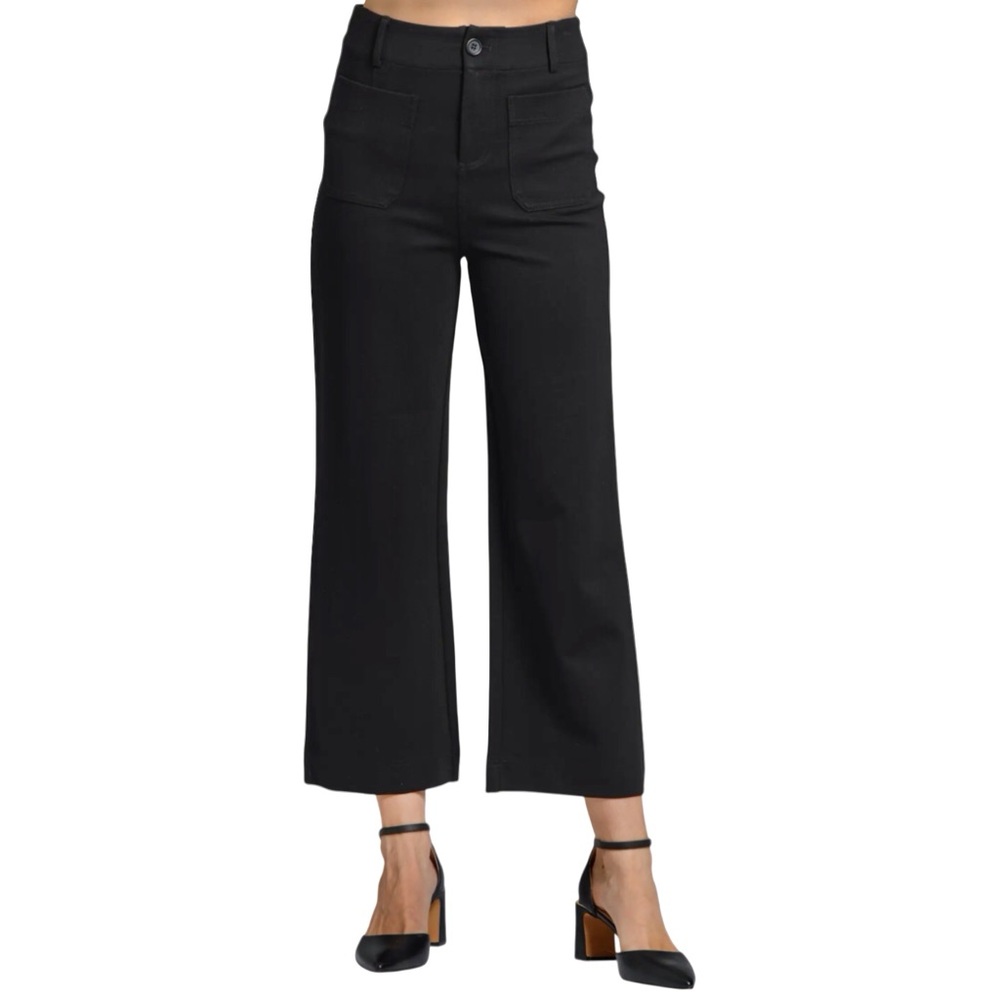 T Tahari Black Ponte Stretch Cropped Wide Leg Pants Size 24W